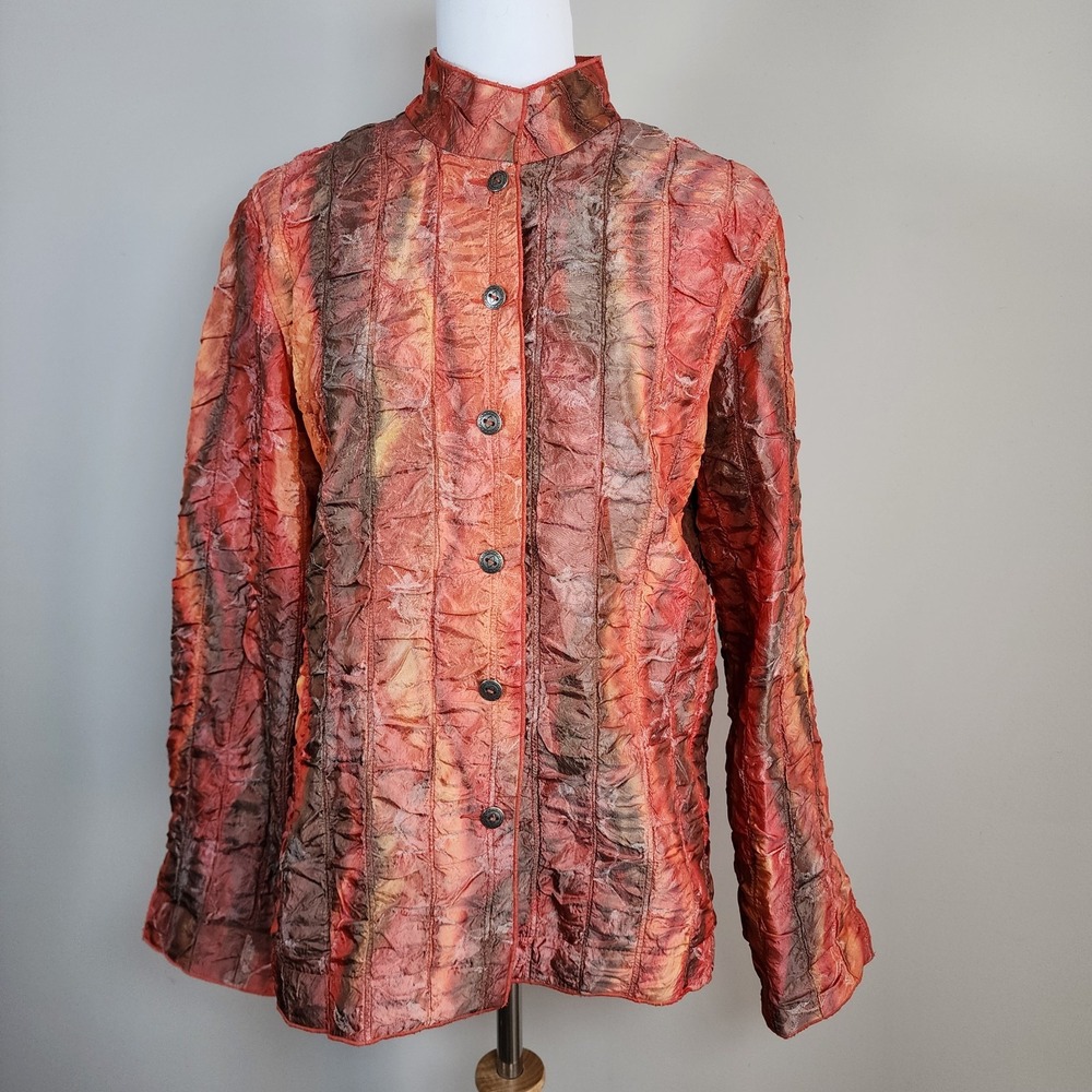 Erin London Crinkle Jacket Womens Small Orange Textured Dopamine Avant Garde